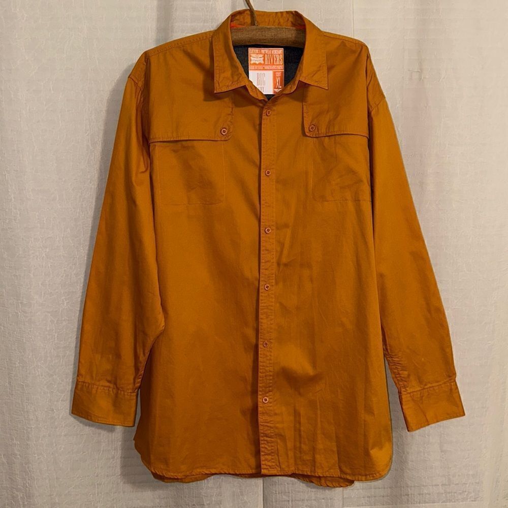 RIVERS L Oversized Cotton Gold Long Sleeve Button Down Collared Work Shirt